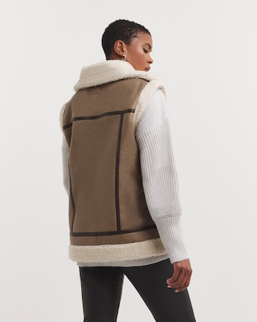 Tan Faux Shearling Aviator Gilet