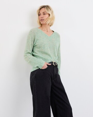 Green Fine Knit V Neck Jumper