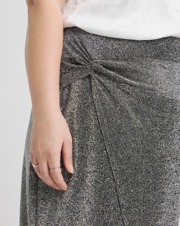 Silver Glitter Knit Twist Side Midaxi Skirt
