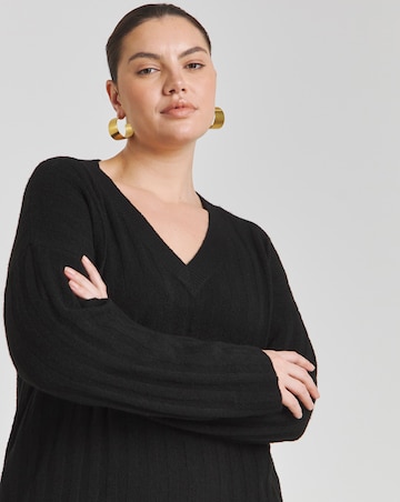 Simply Be Black Rib Flute Sleeve V Neck Mini Dress