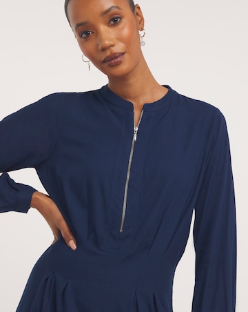 Midi Shirt Dress With Quarter Front Zip