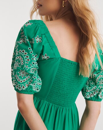 Broderie Tiered Dress With Puff Sleeves