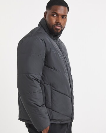 Black Funnel Neck Reversible Puffer Coat