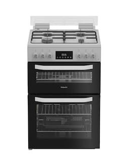 Hotpoint HDG6GDCW 60cm Gas Double Cooker with Glass Lid - White
