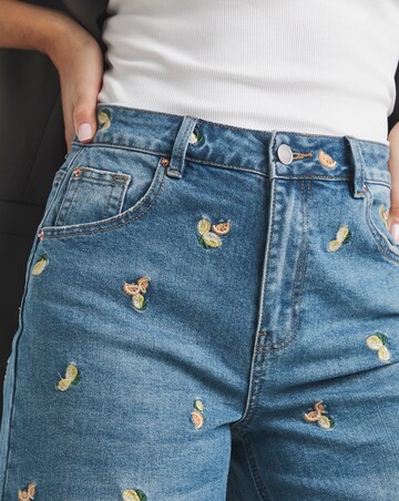 Mid Blue Fruit Embroidered Denim Bermuda Short