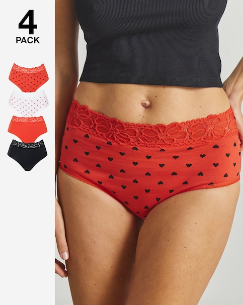Pretty Secrets (4 Pack) Lace Top Cotton Full Fit Brief Knickers