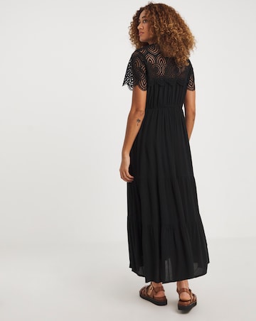 Crinkle Crochet Trim Smock Dress