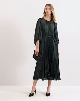 Phase Eight Lucie Green Striped Pleat Dress