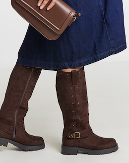 Zoey Studded Knee High Biker Boots - Extra Wide Fit (EEE) &amp; Super Curvy Calf