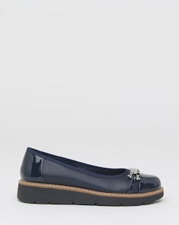 Heavenly Soles Soliel Low Wedge Ballerinas With Snaffle Trim - Wide Fit (E)