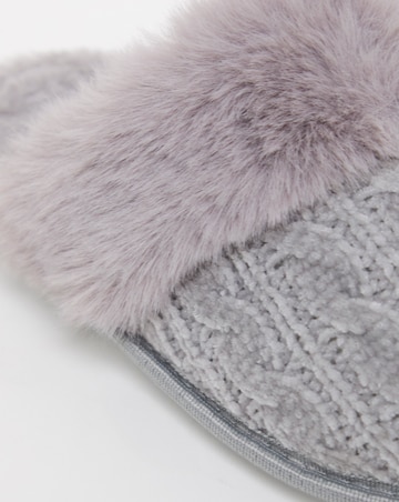 Dana Faux Fur Trim Mule Slippers - Extra Wide Fit (EEE)