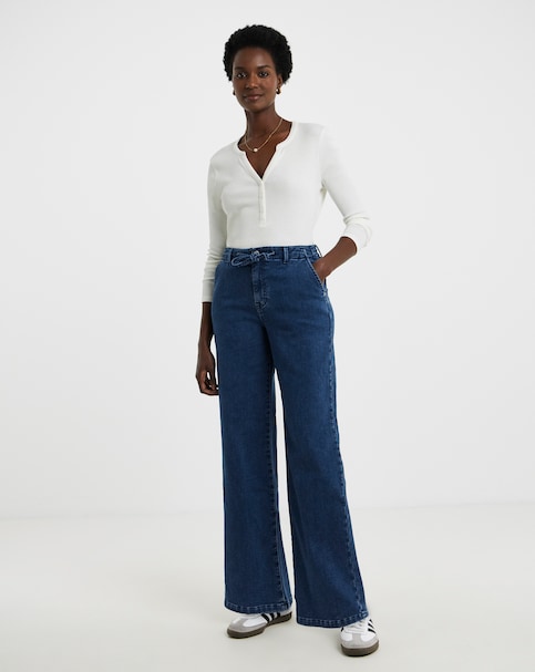 Blue Fleece Lined Cosy Warm Feel Wide Leg Jeans