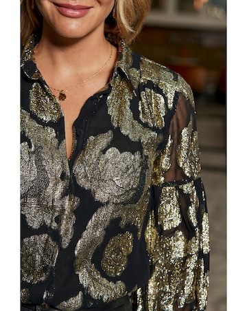 Sosandar Black Metallic Floral Foil Shirt