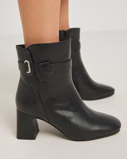 Kathy Heeled Leather Boot With Wrap Around Detail - Wide Fit (E)