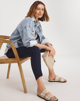 Navy Linen Mix Tapered Trousers