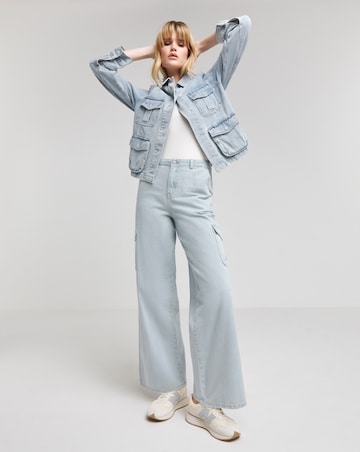 Simply Be Light Wash Utility Cargo Pocket Wide Leg Jean