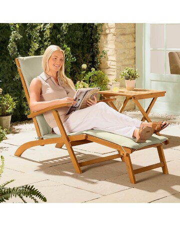 VonHaus Hudson Grey Garden Adjustable Sun Lounger with Cushion