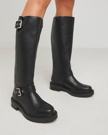 Eden Buckle Detail Knee High Boots Wide E Fit Curvy Calf