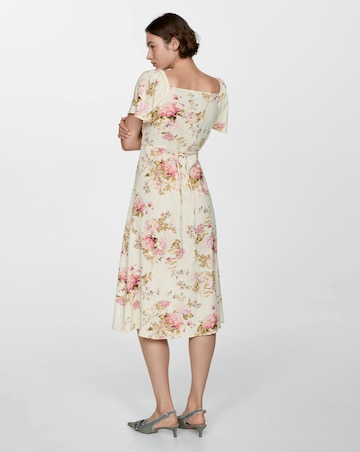 Mango Buttoned Floral Print Linen Blend Midi Dress