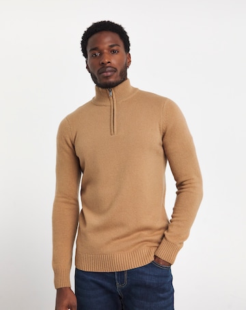 Tan Lambswool Funnel Neck