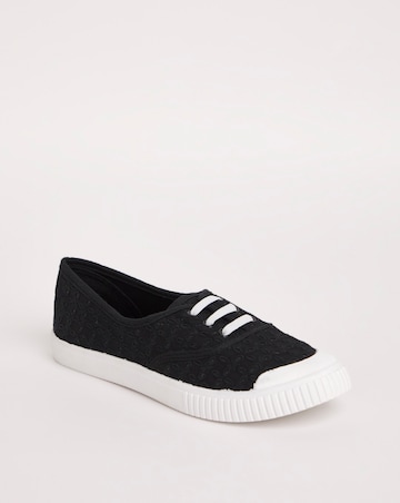 Burney Broderie Lace Up Plimsole Trainers - Wide Fit (E)