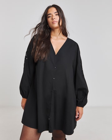 Simply Be Black Embroidered Sleeve Swing Dress