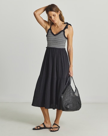 Contrast Stitch Shirred Midi Beach Dress