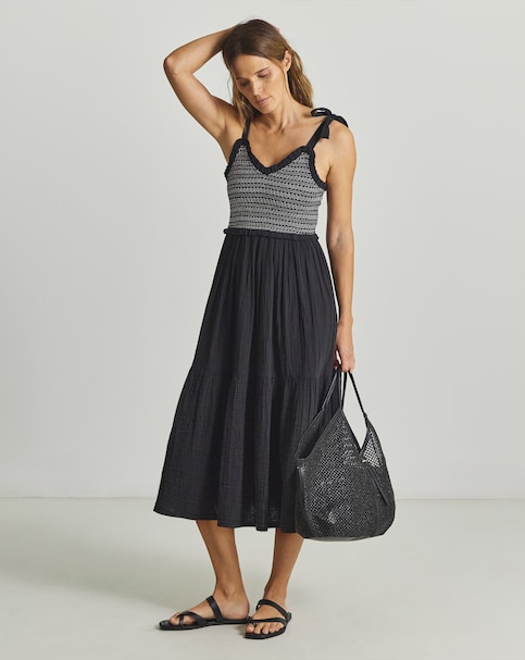 Beach to Beach Contrast Stitch Shirred Beach Dress