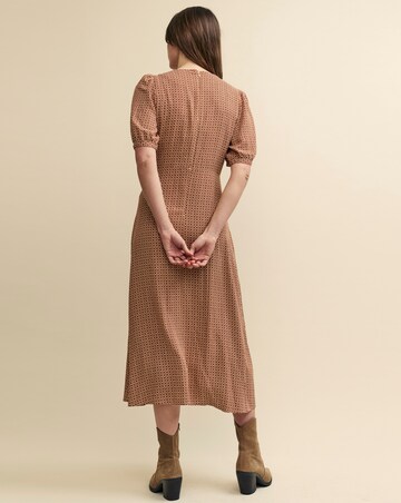 Nobody's Child Brown Geometric Print Puff Sleeve Bonnie Midi Dress