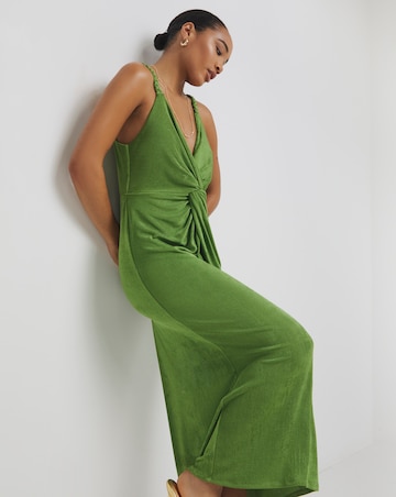 Simply Be Green Slinky Knot Detail Plait Strap Midaxi Dress