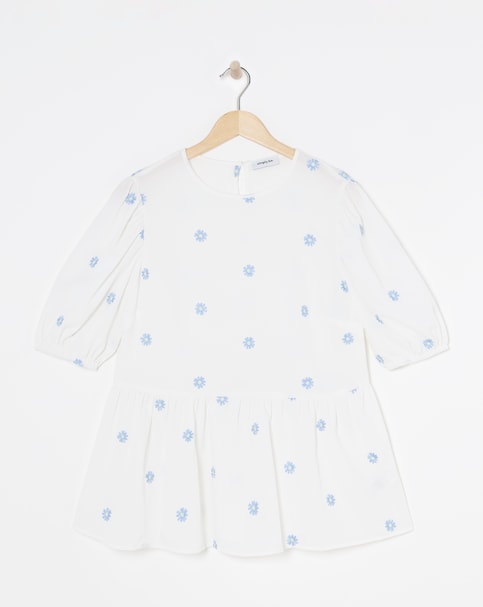 White Embroidered Puff Sleeve Top