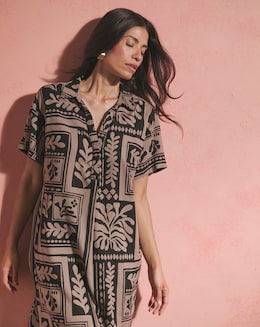 Linen Mix Collared Tunic Dress