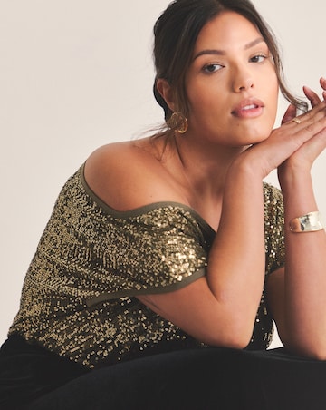 Simply Be Olive Linear Sequin Off The Shoulder Top