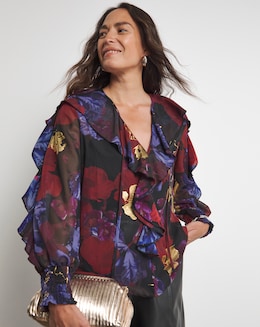 Joanna Hope Ruffle Blouse With Foil Print