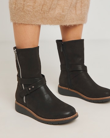 Heavenly Soles Billie Low Wedge Buckle Strap Boot - Extra Wide Fit (EEE)