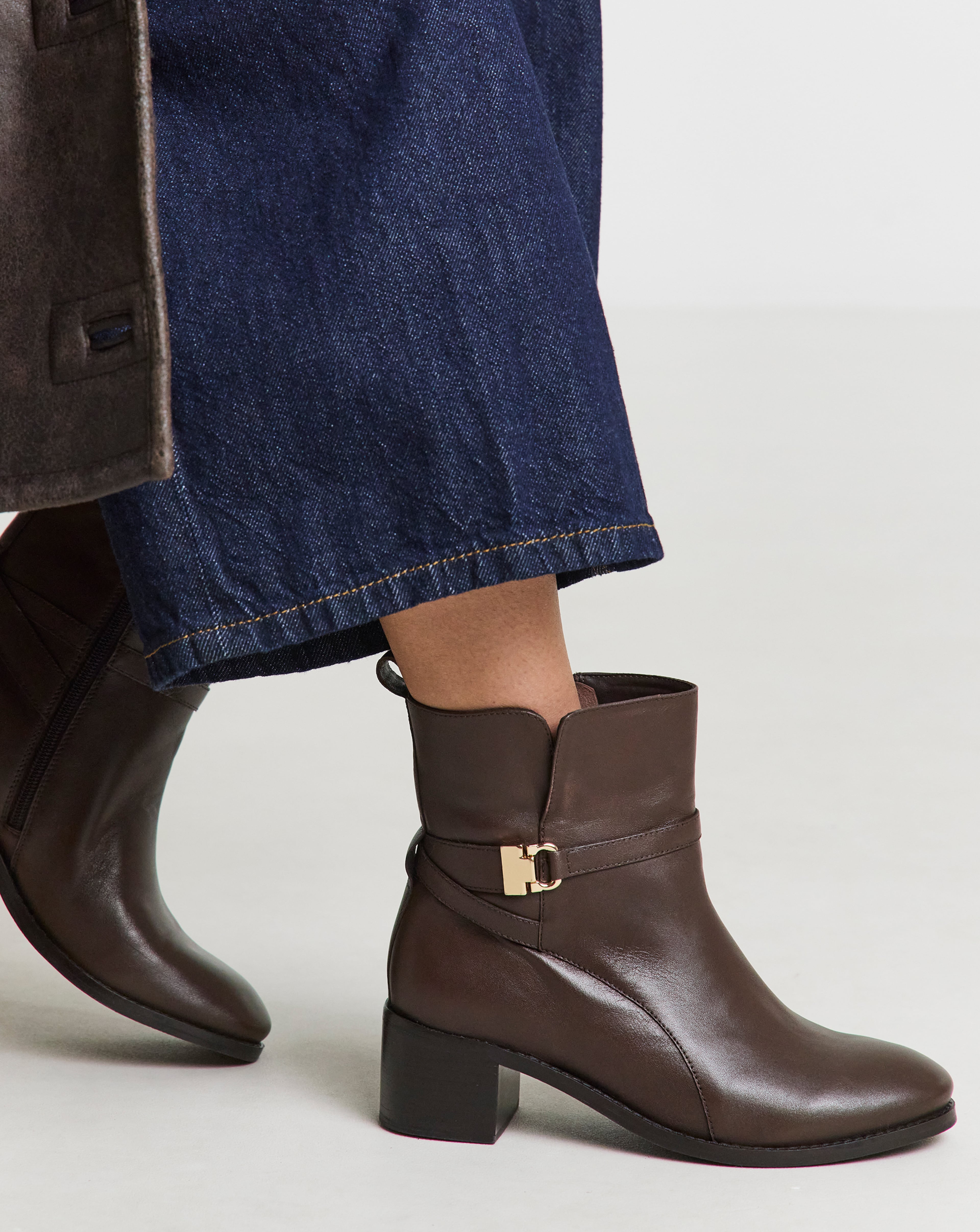 Close-up of Miriam Low Block Heel Leather Ankle Boots