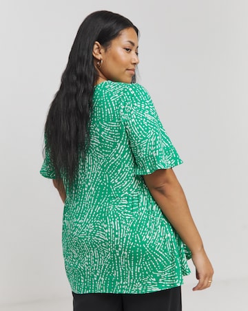 Green Print Supersoft V Neck Smock Top