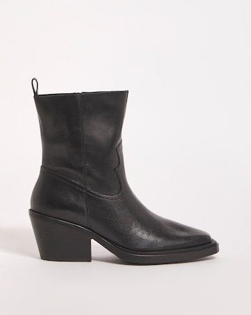 Rayla Leather Stretch Western Cowboy Ankle Boots Wide E Fit