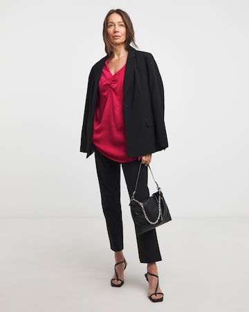 Pink Ruched Front Balloon Sleeve Satin Top