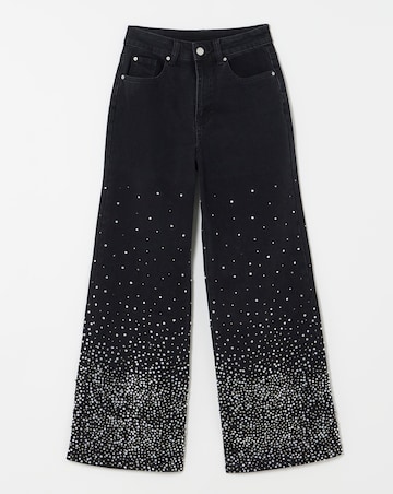 Simply Be X Twisted Wunder Black Embellished Wide Leg Jeans