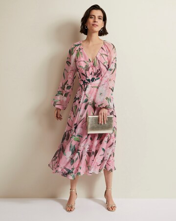 Phase Eight Lina Printed Long Sleeve Midi Dress
