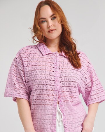 Native Youth Lilac Floral Crochet Short Sleeve Bowler Shirt