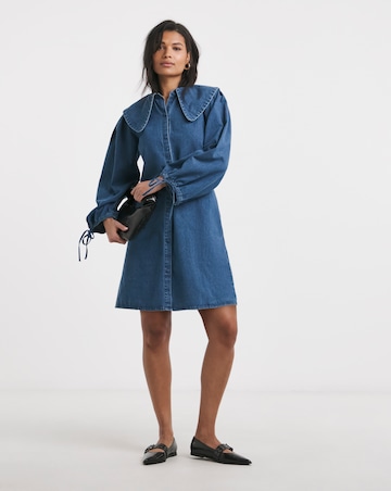 Simply Be Mid Blue Oversized Collar Denim Dress