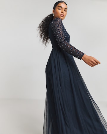 Maya Deluxe Floral Embellished Long Sleeve Maxi Dress