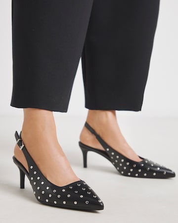Melinda Studded Pointy Toe Slingback Shoes - Wide Fit (E)