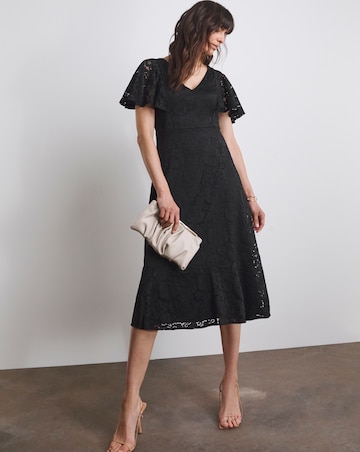Joanna Hope Black Angel Sleeve Stretch Lace Midi Dress