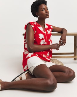 Printed Zip Front Top
