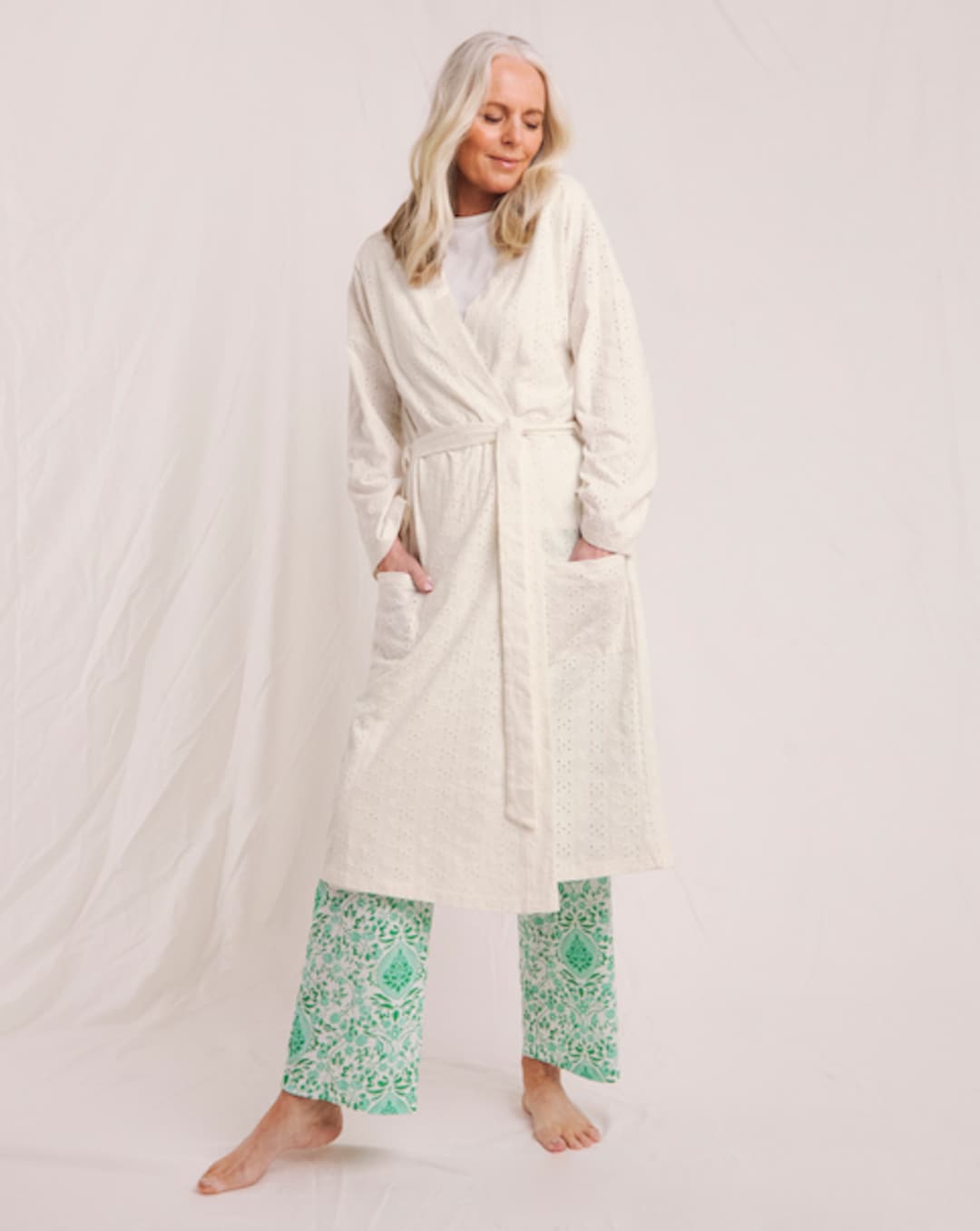 Cotton Jersey Broderie Dressing Gown | Ambrose Wilson