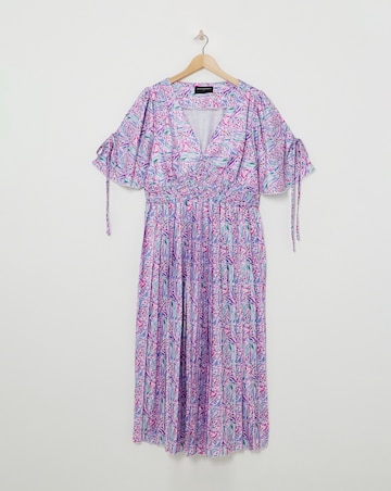 Little Mistress Print Angel Sleeve Pleated Midaxi Dress