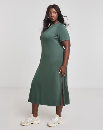 Simply Be Khaki Viscose Elastane Midi T-Shirt Dress